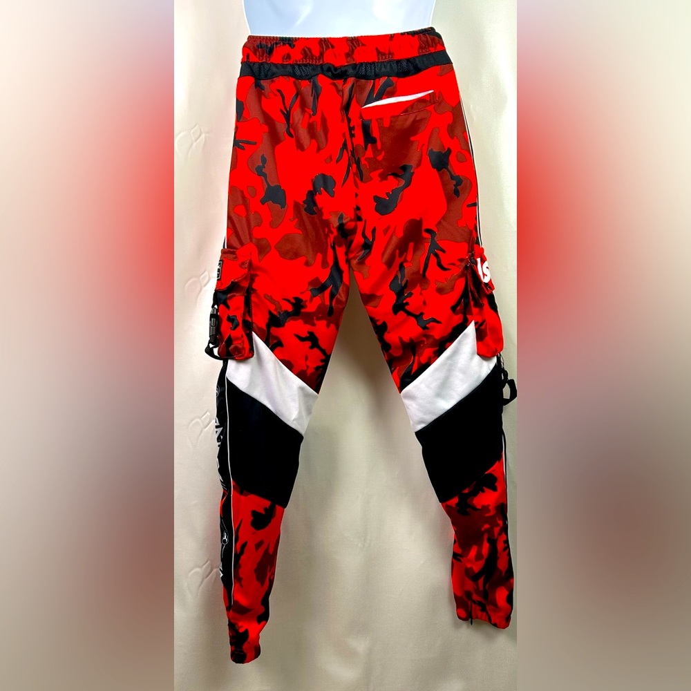 Men pants Sz xs primary colors red and black previously loved